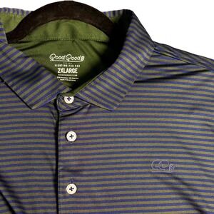 Good Good Blue Green Stripe Golf Polo Short Sleeve Sz 2XL Quick Drying Athletic